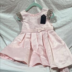 Elegant Pink Kids Dress with Beaded Shoulders